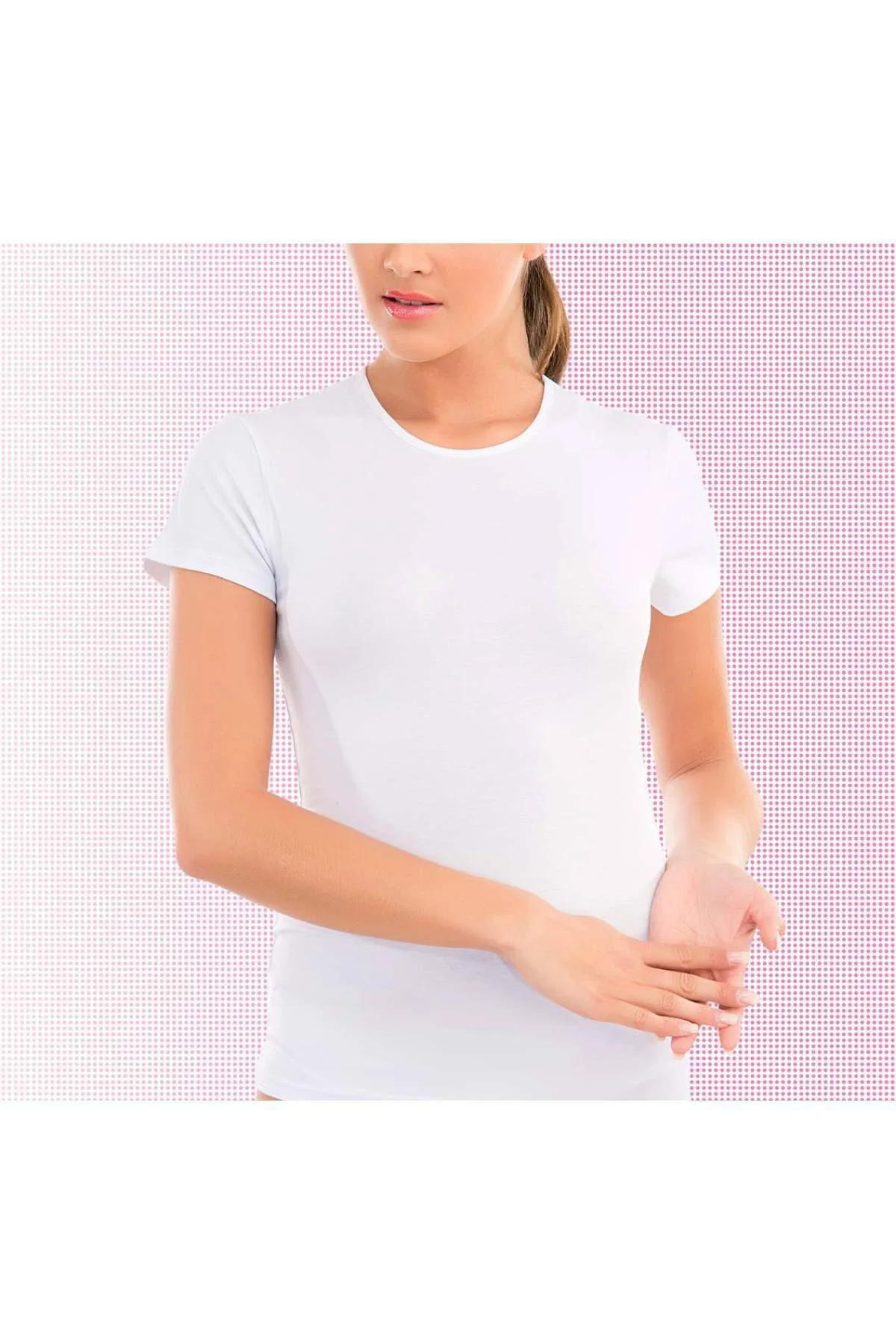 Kadın Penye Modal 0 Yaka Kısa Kol T-shirt