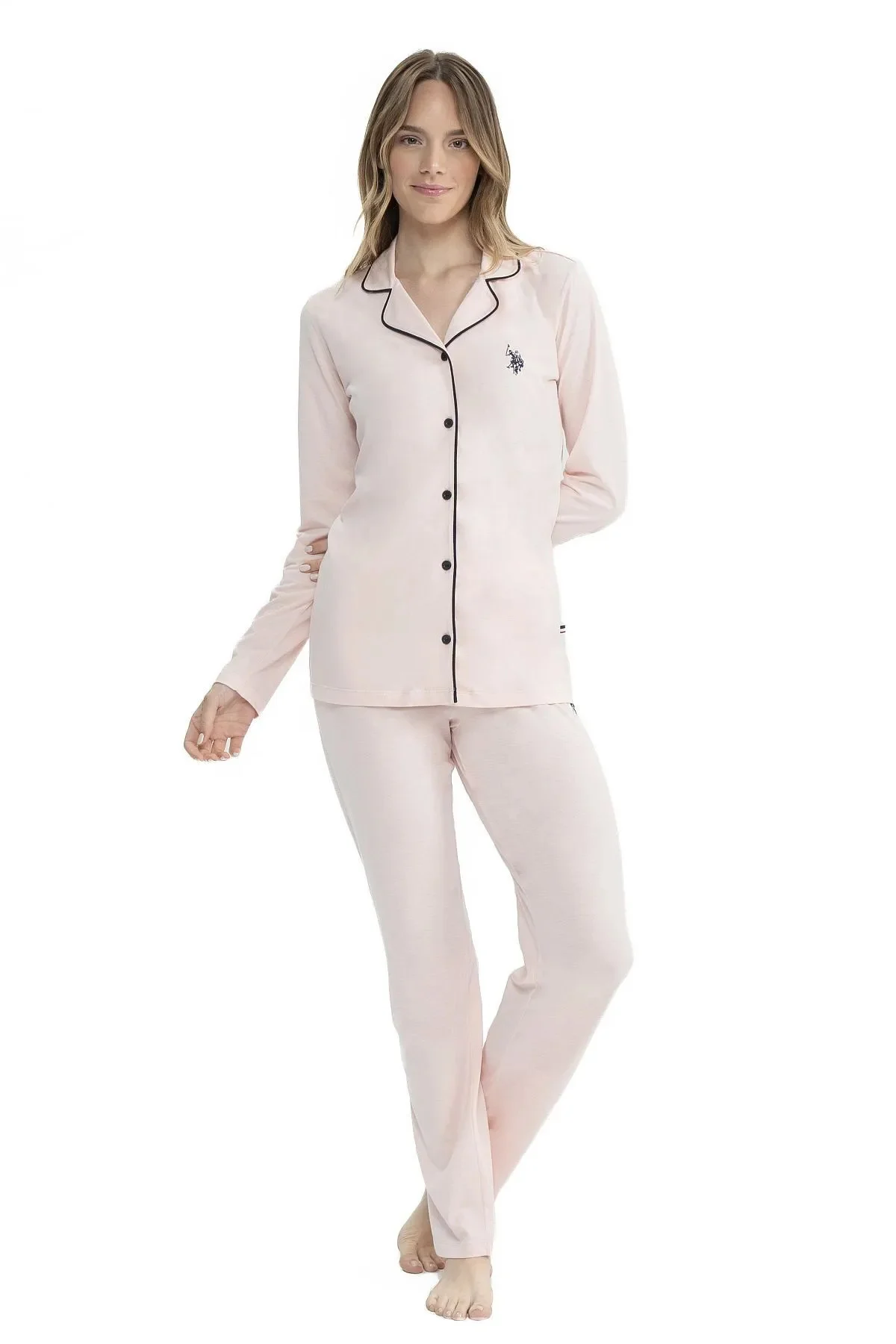 Kadın Pijama Takımı, Pamuklu & Modal, Önden Düğmeli, Gömlek Yakalı, Uzun Kollu, Mevsimlik
