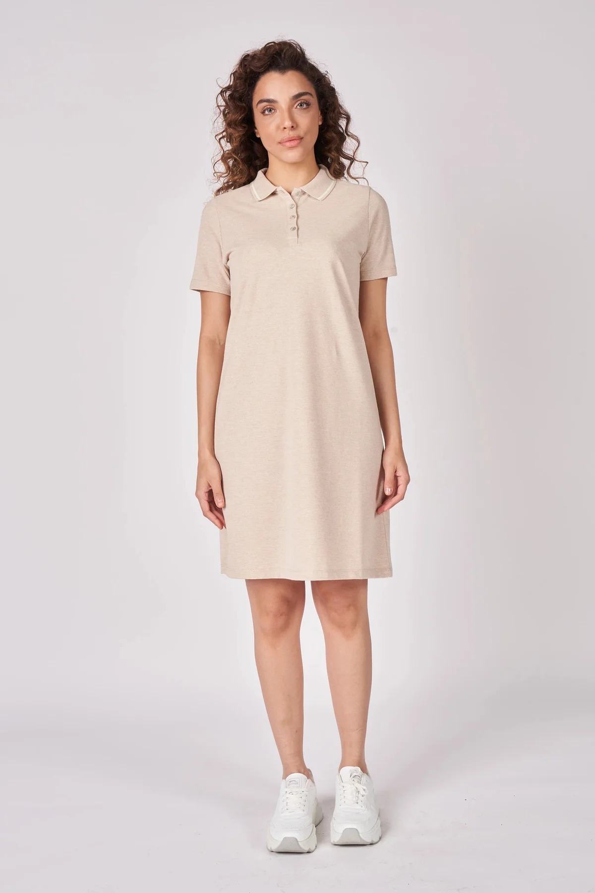 Kadın Polo Yakalı Kısa Kollu Regular Fit Basic Elbise Bej Melanj Fiyatı, Yorumları ve Özellikleri