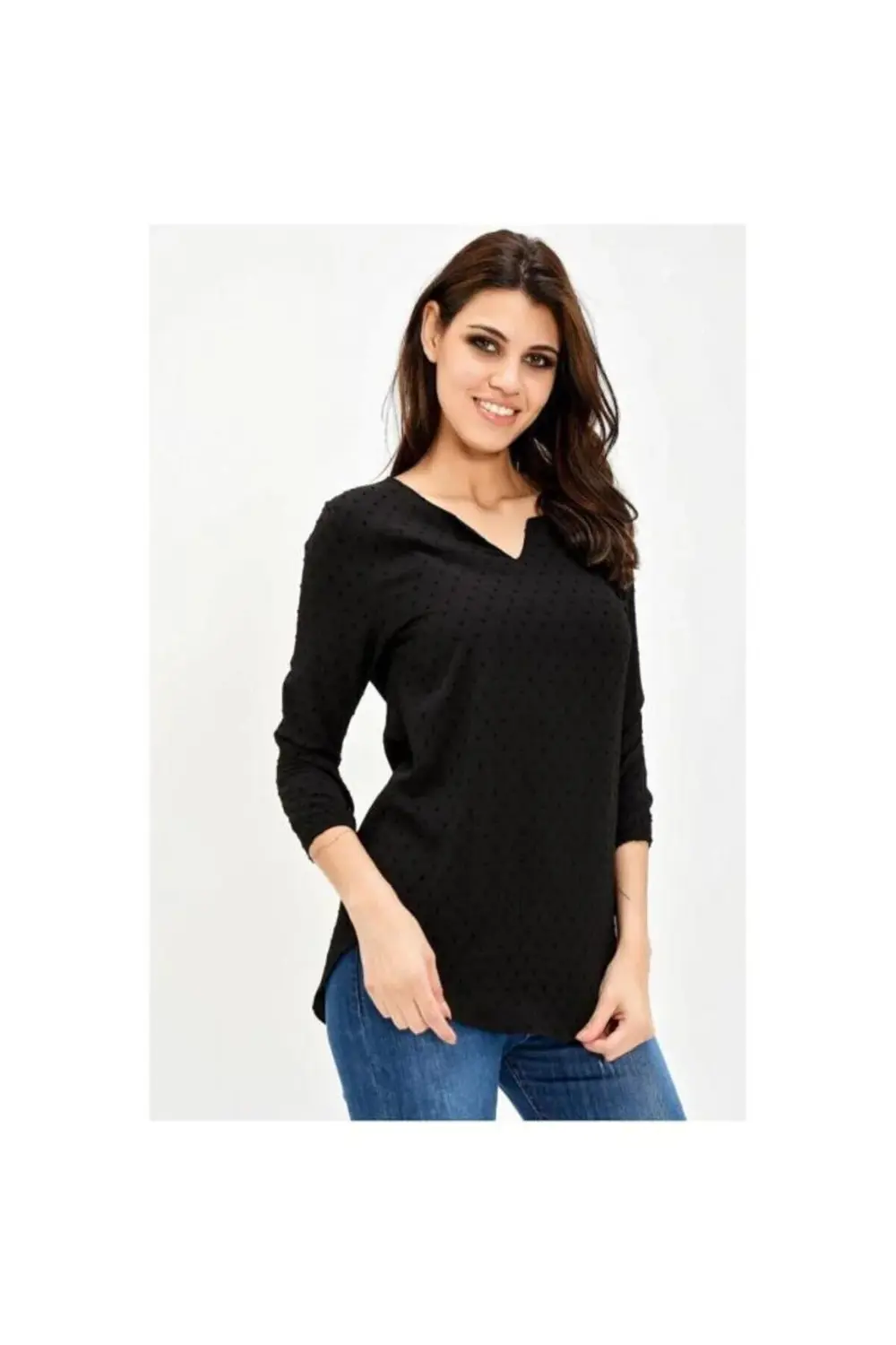 Kadın Ponpon Dokulu Kaliteli Oval Kesim Uzun Kollu Tunik Aerobin