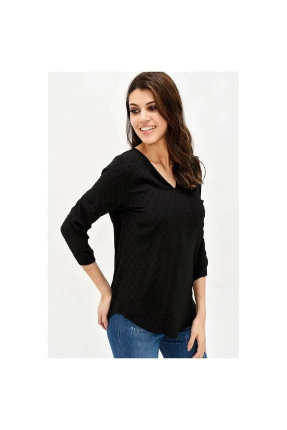 Kadın Ponpon Dokulu Kaliteli Oval Kesim Uzun Kollu Tunik Aerobin