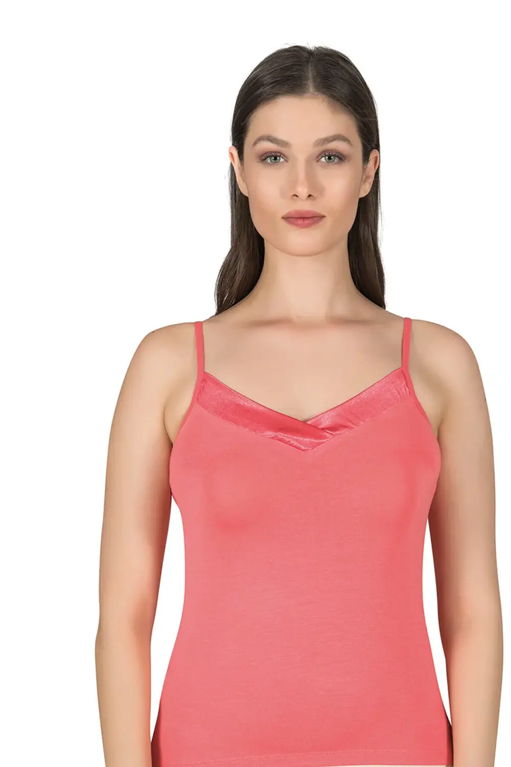 Kadın Premium Kumaş Viskon Saten Yakalı Esnek Rahat İnce Askılı A