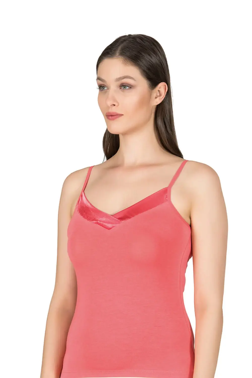 Kadın Premium Kumaş Viskon Saten Yakalı Esnek Rahat İnce Askılı A