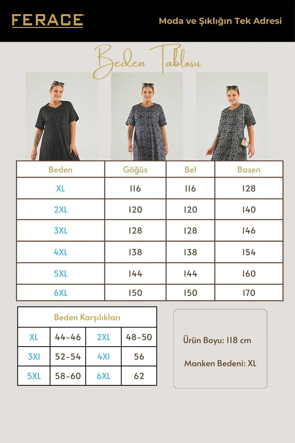 Kadin Puantiyeli Ve Leopar Desenli Büyük Beden Midi Elbise