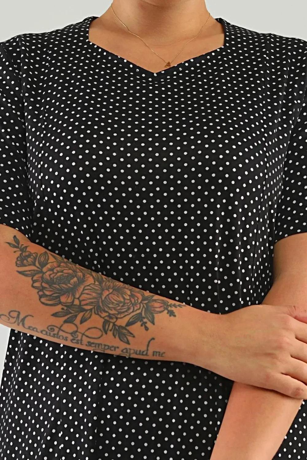 Kadin Puantiyeli Ve Leopar Desenli Büyük Beden Midi Elbise