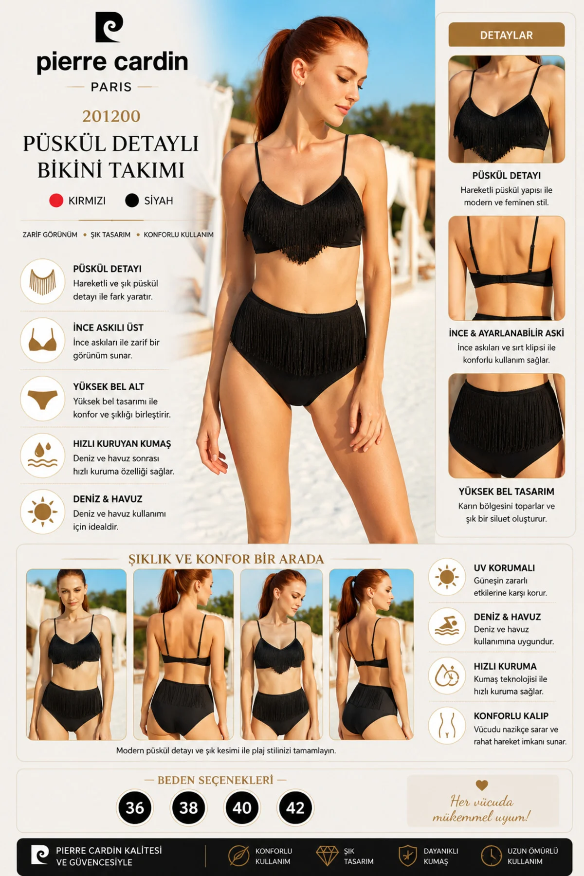 Kadın Püskül Detaylı Yüksek Bel Bikini Takım 201200 Siyah Fiyatı, Yorumları ve Özellikleri