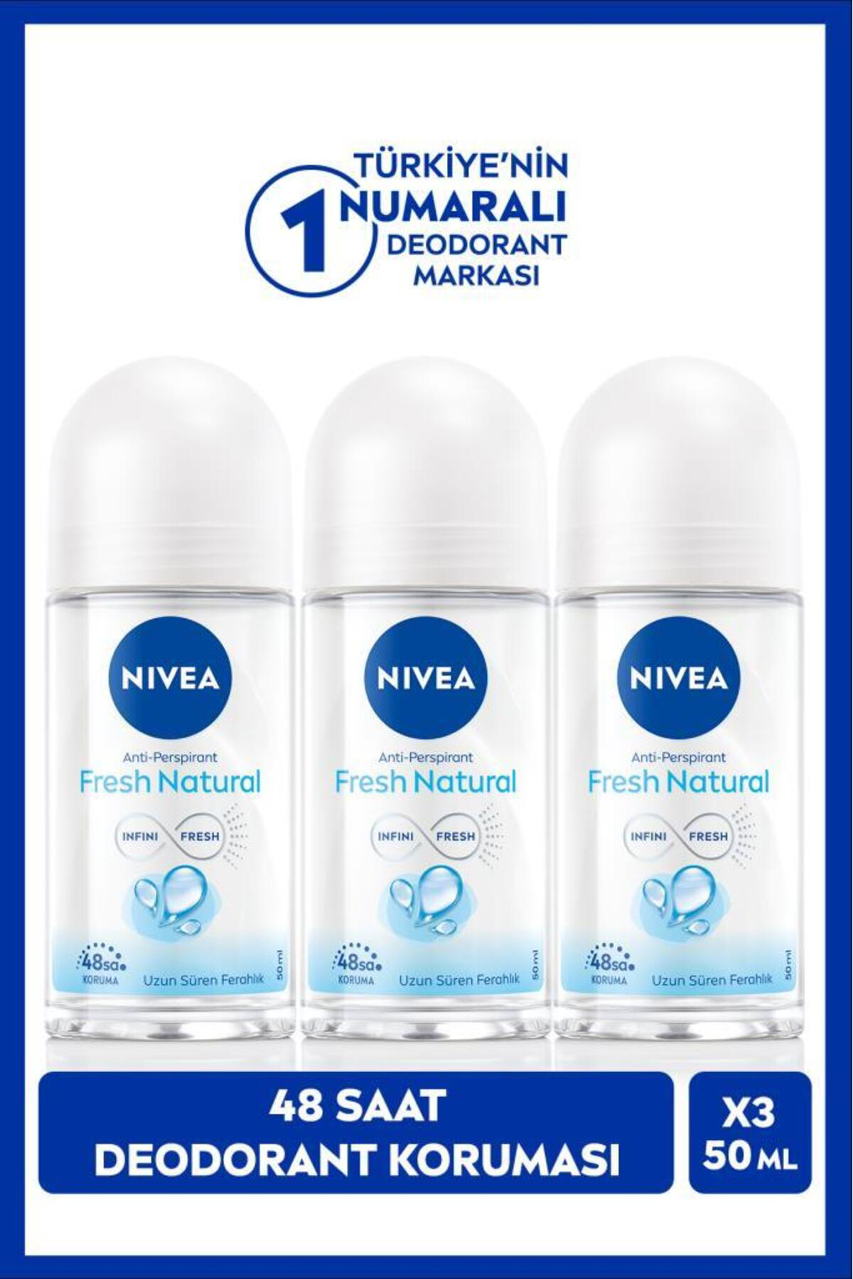 Nivea Kadın Roll-On Deodorant Fresh Natural 50Ml, 48 Saat Koruma, X3 Ad
