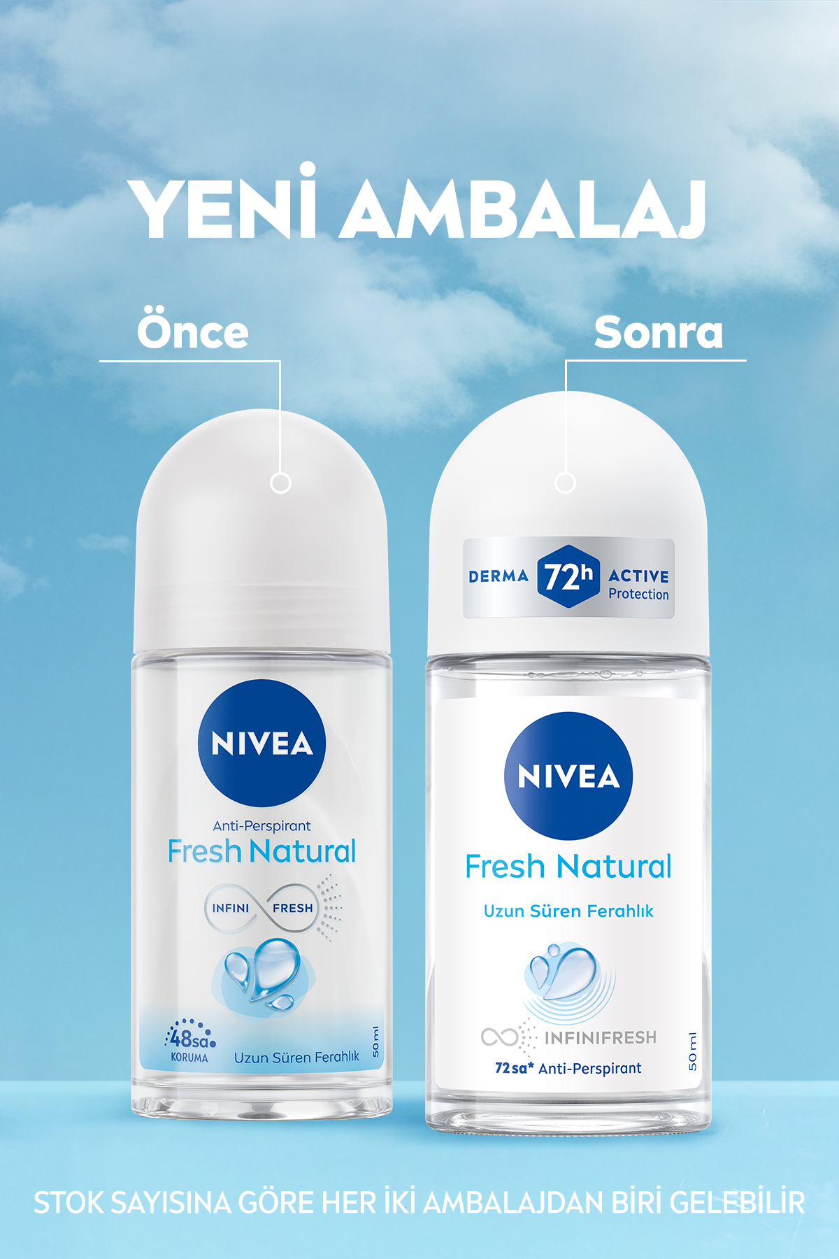 Nivea Kadın Roll-On Deodorant Fresh Natural 50Ml, 48 Saat Koruma, X3 Ad