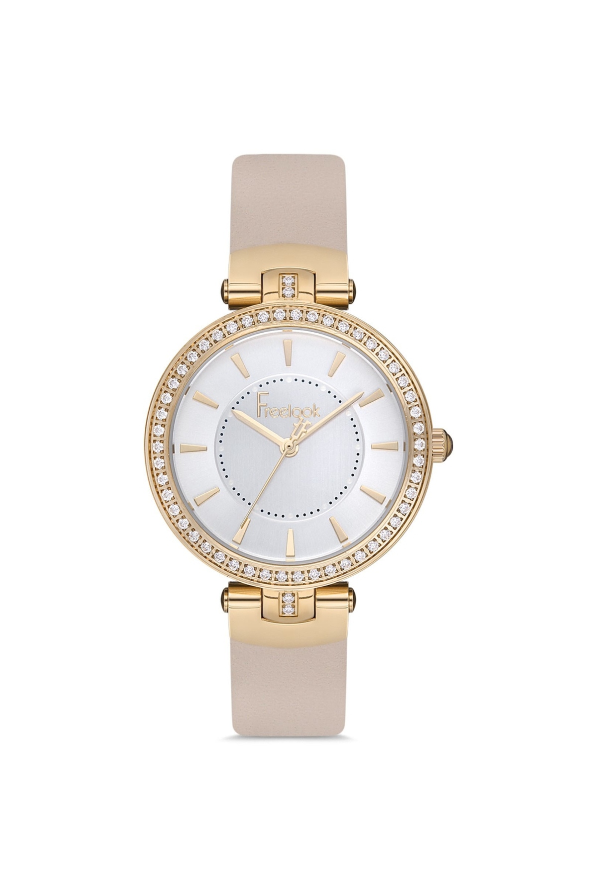 Kadın Rose Gold-beyaz Çelik Kasa Yuvarlak Kadran Deri Kordonlu Ko