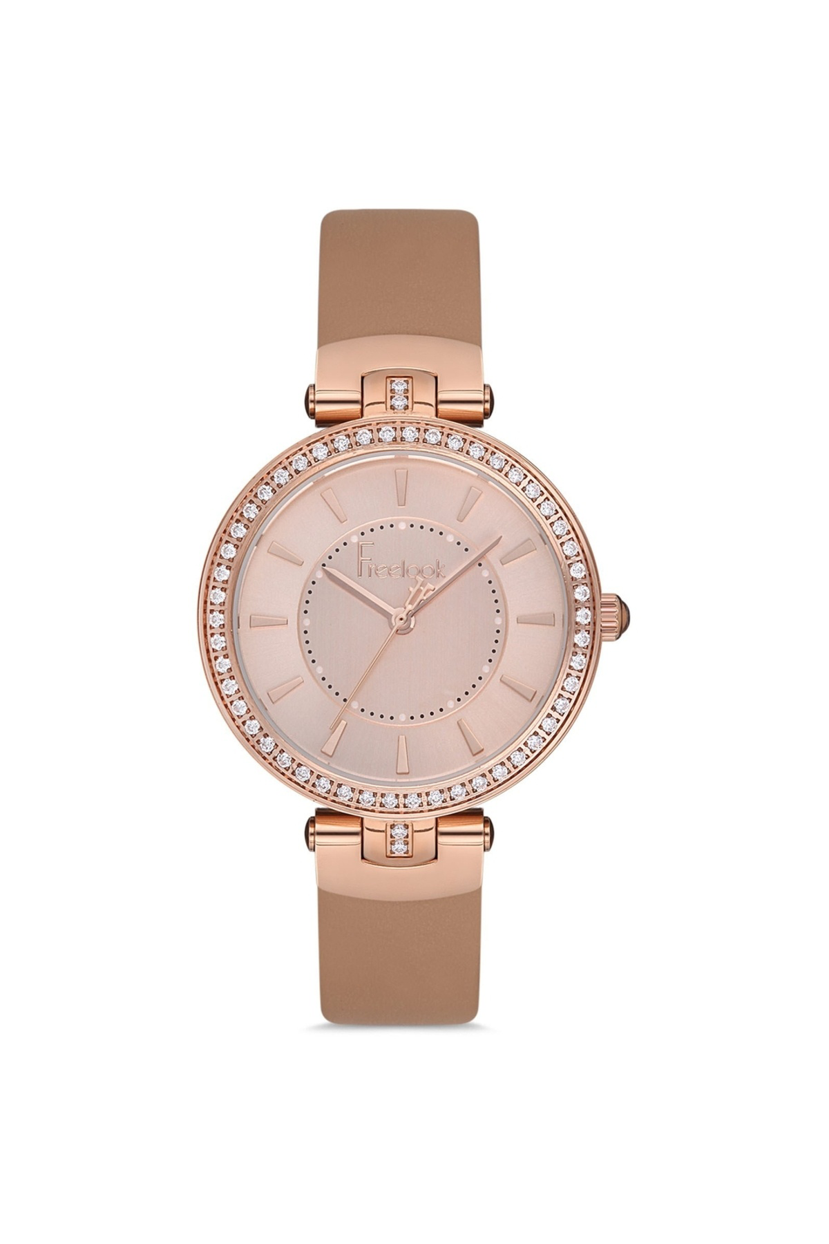 Kadın Rose Gold-pembe Çelik Kasa Yuvarlak Kadran Deri Kordonlu Ko