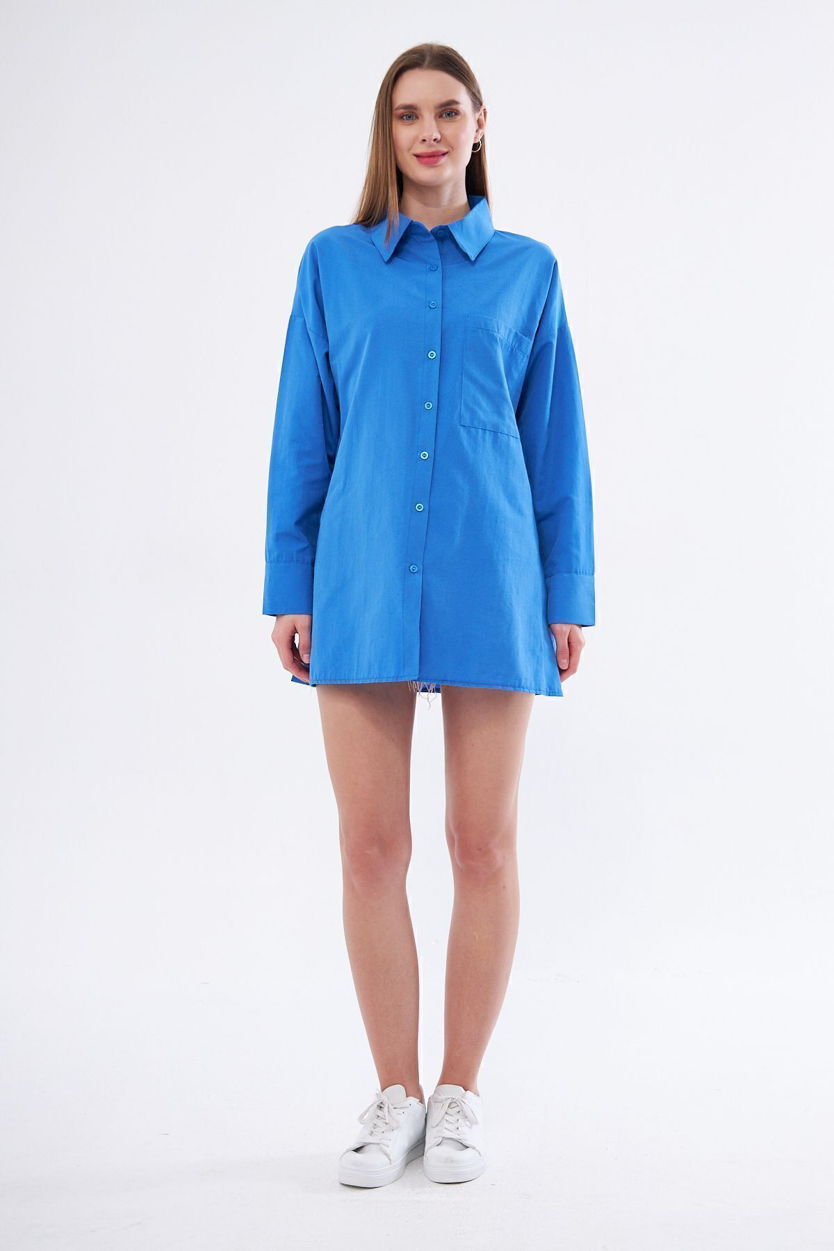 Kadın Siyah Uzun Kollu Terikoton Özel Kumaş Cepli Spor Uzun Tunik