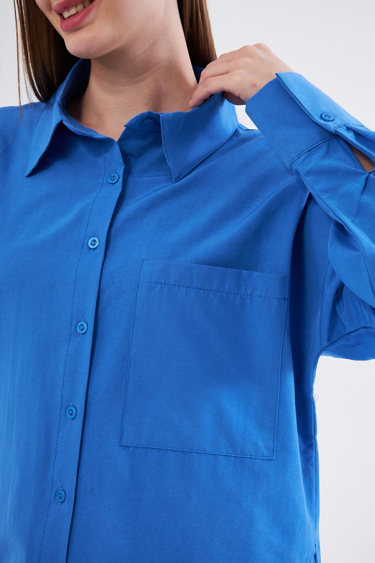 Kadın Siyah Uzun Kollu Terikoton Özel Kumaş Cepli Spor Uzun Tunik