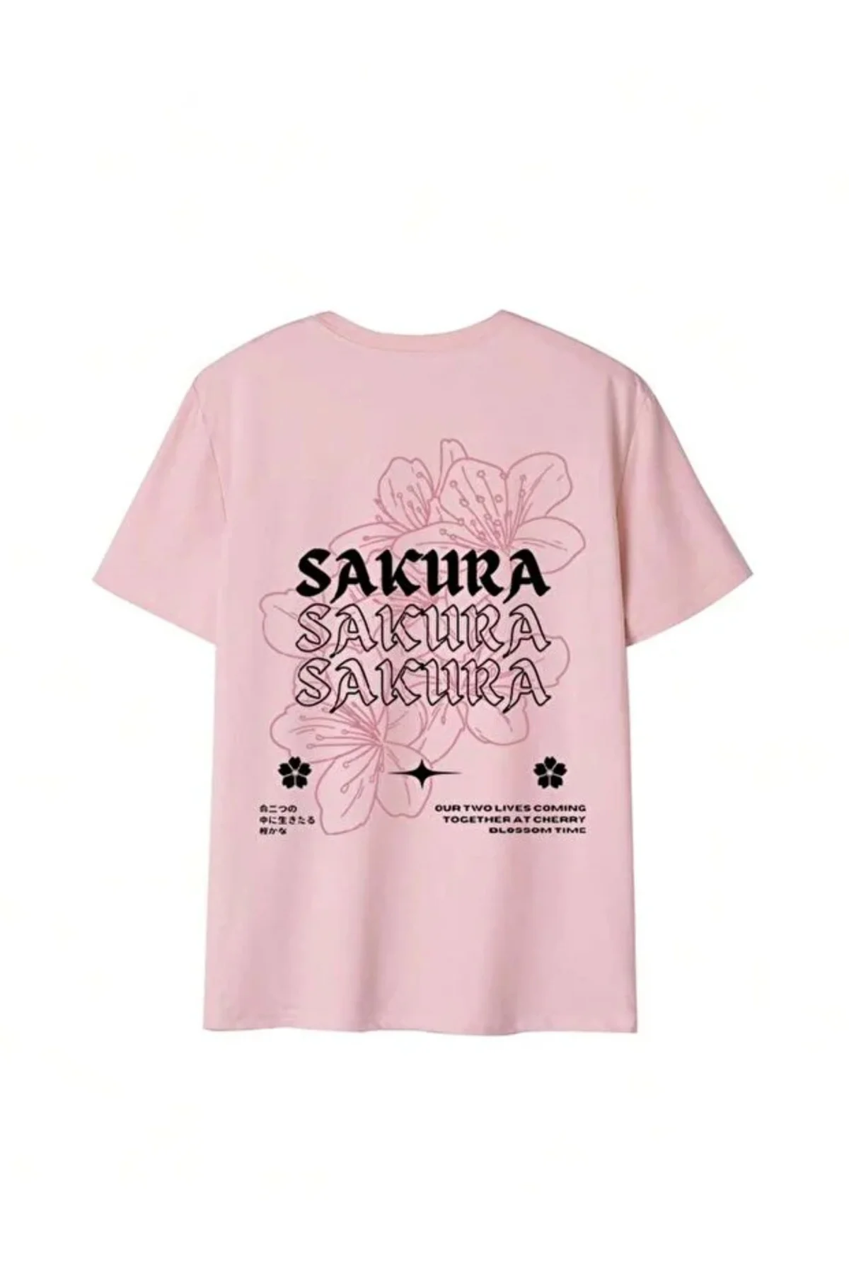 Kadın Sakura Çiçek Sırt Baskılı Oversize T-shirt 100% pamuk