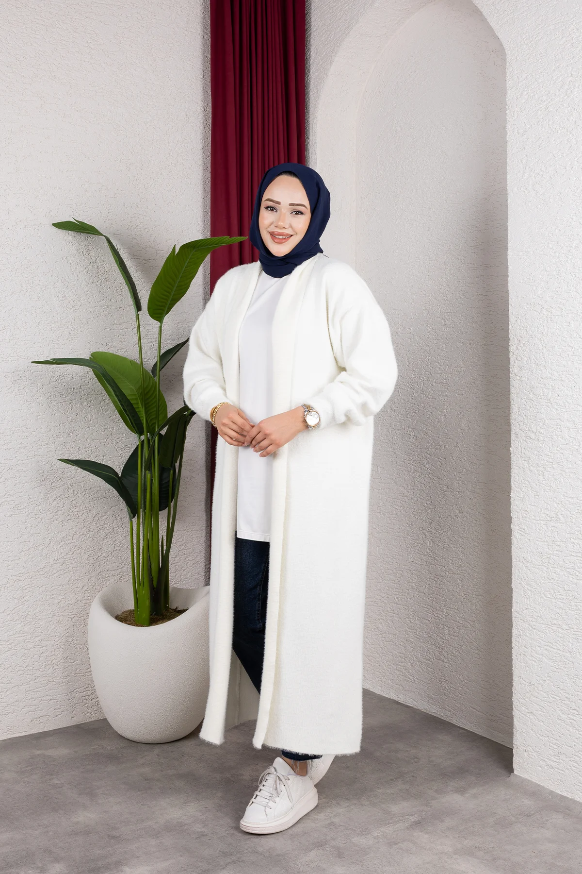 Kadın Şal Yaka Oversize Triko Ve Sakallı Tüylü Hırka