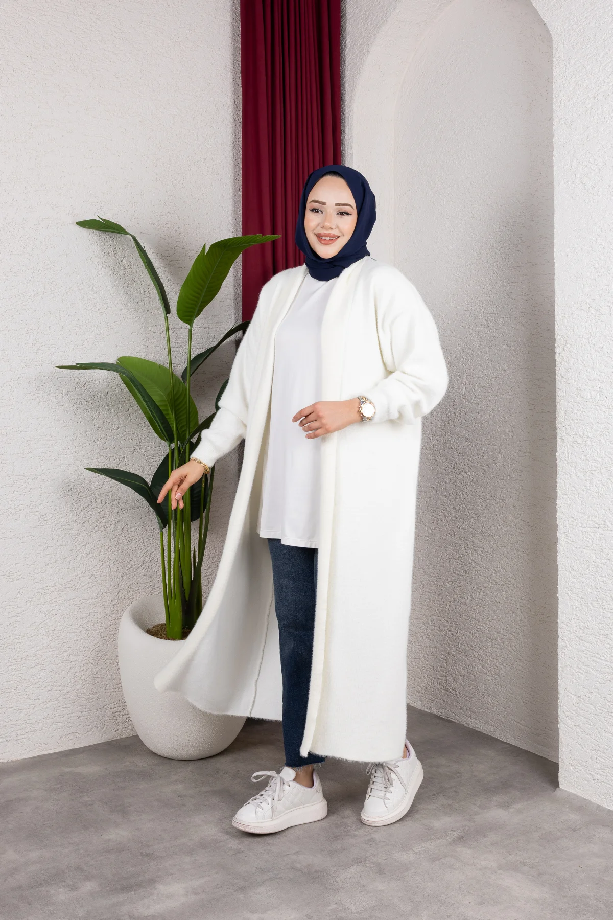 Kadın Şal Yaka Oversize Triko Ve Sakallı Tüylü Hırka