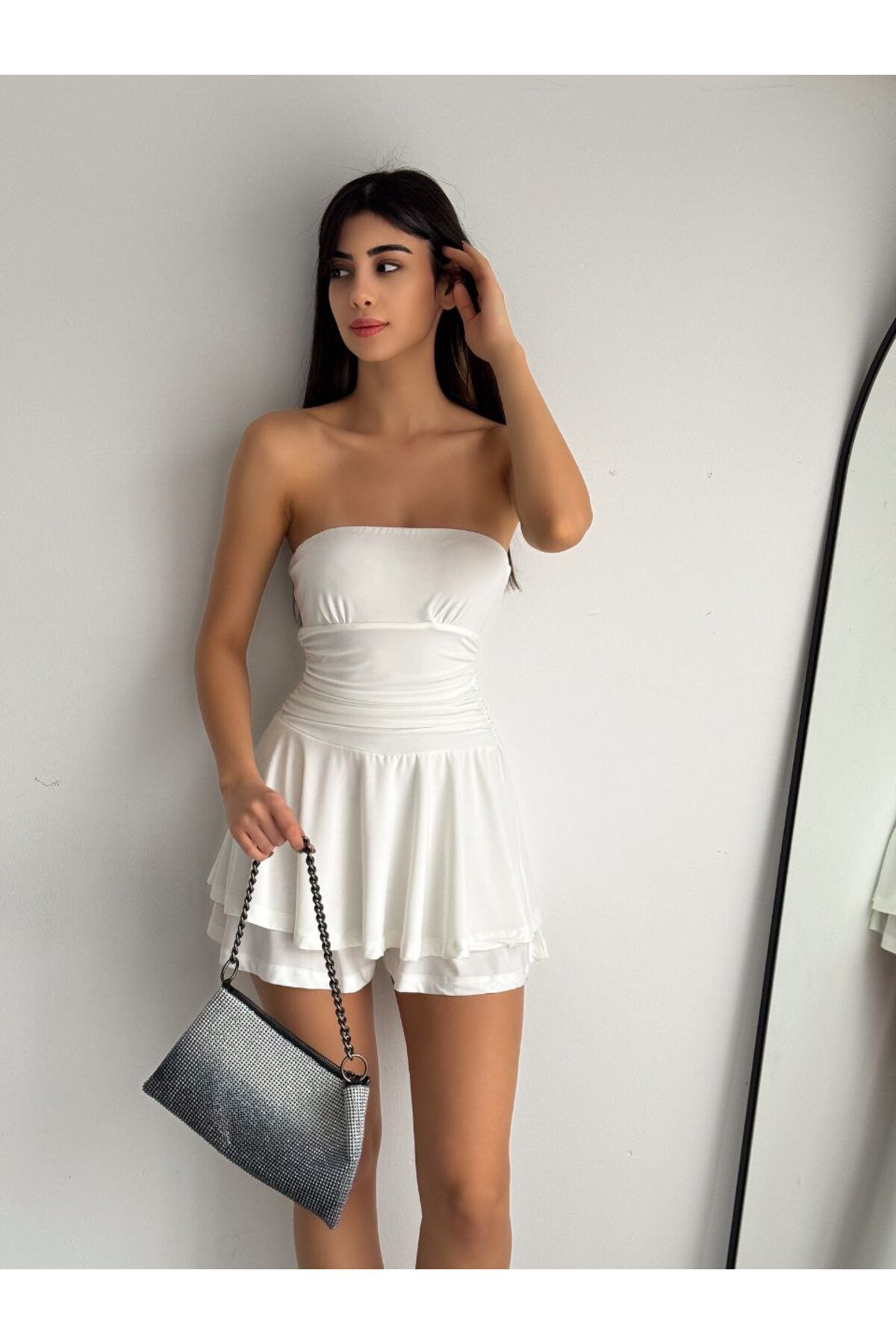 Fiolin Kadin Sandy Şortlu Straplez Elbise