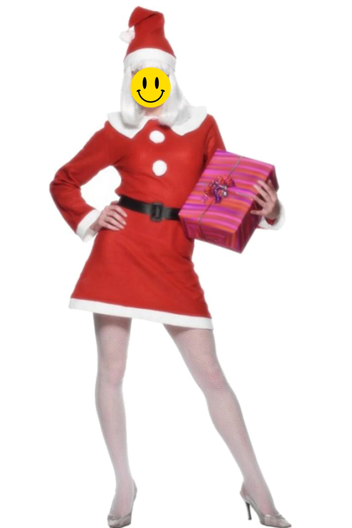 Kadın Santa Claus Elbisesi Kırmızı Peluş Detaylı Kışlık Yılbaşı P