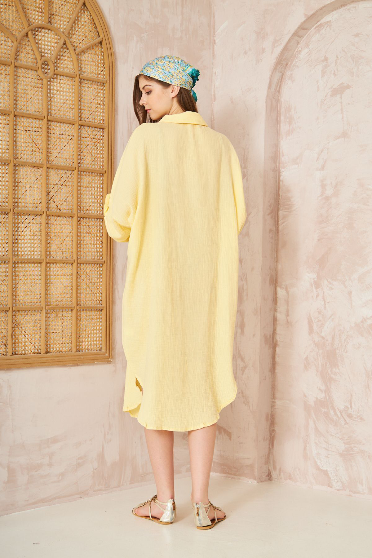 Yıldızistan Kadın Bebe Mavi Müslin Extra Geniş Oversize Yarasa Kol Cepli Uzun