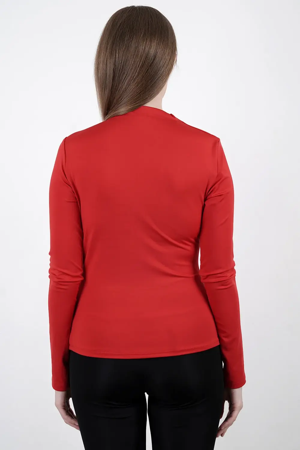 Kadın Sendy Kumaş Sıfır Yaka Drapeli Bluz