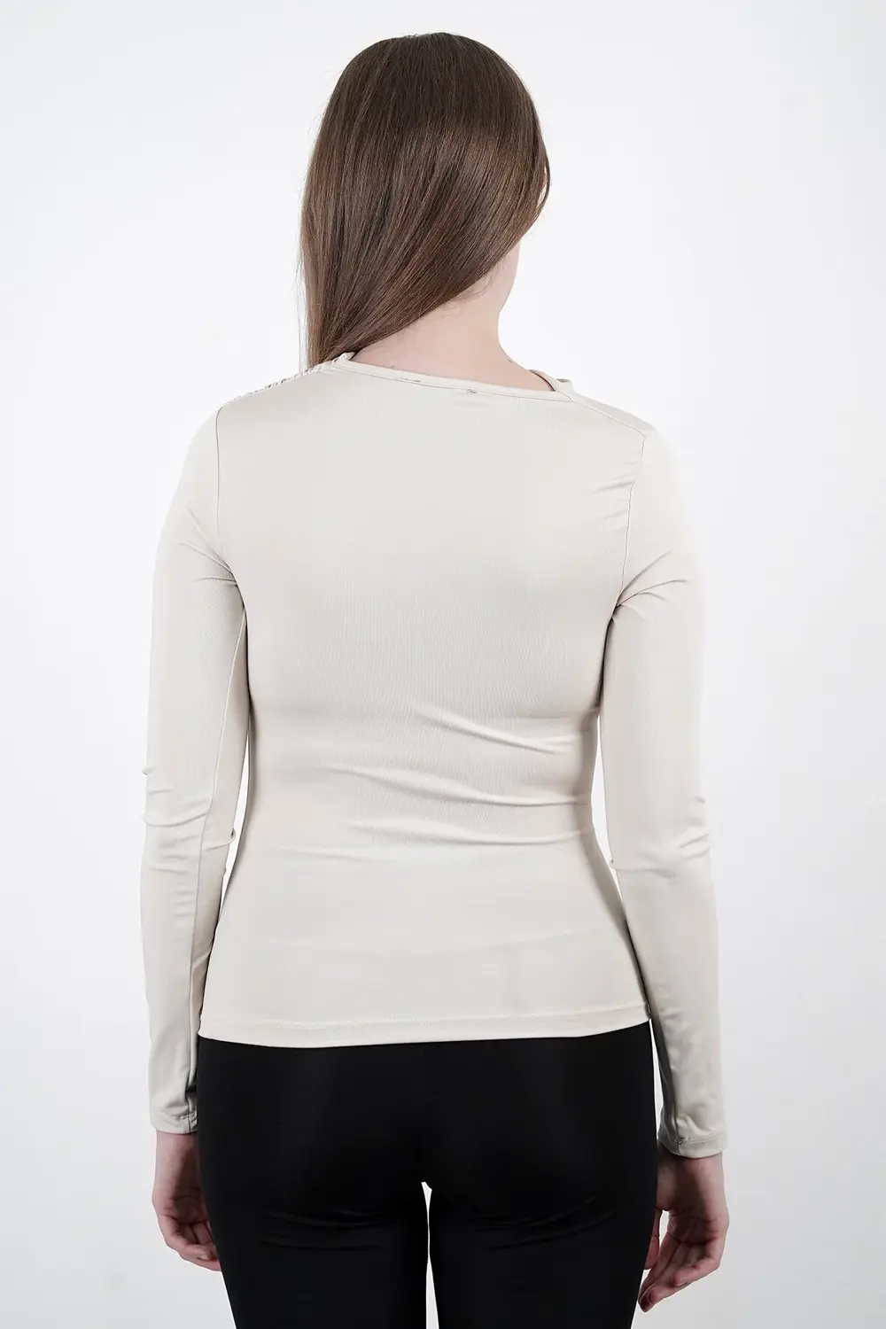 Kadın Sendy Kumaş Sıfır Yaka Drapeli Bluz