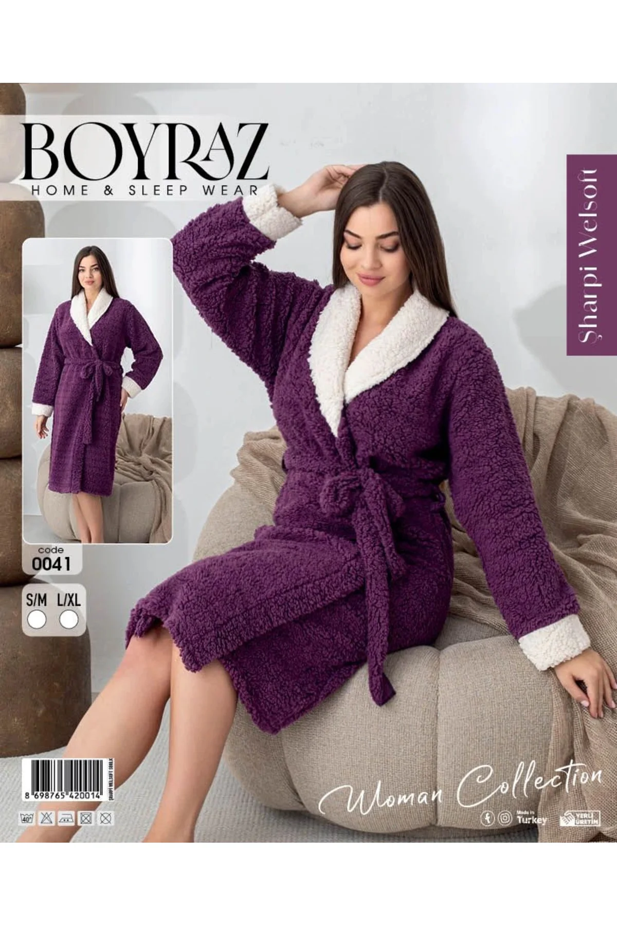 Kadın Sharpi Welsolf Peluş Ev Bornozu – Hediye Seti Konseptli Yum
