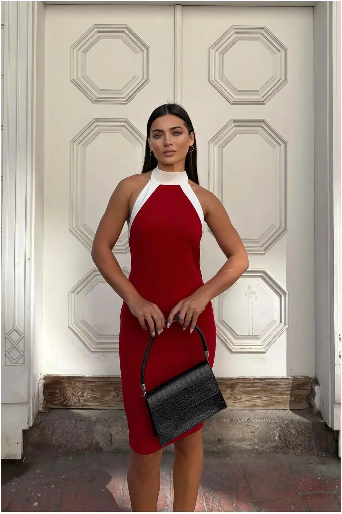 Kadın Şık Detay Balıkçı Yaka Balık Kesim Abiye Elbise