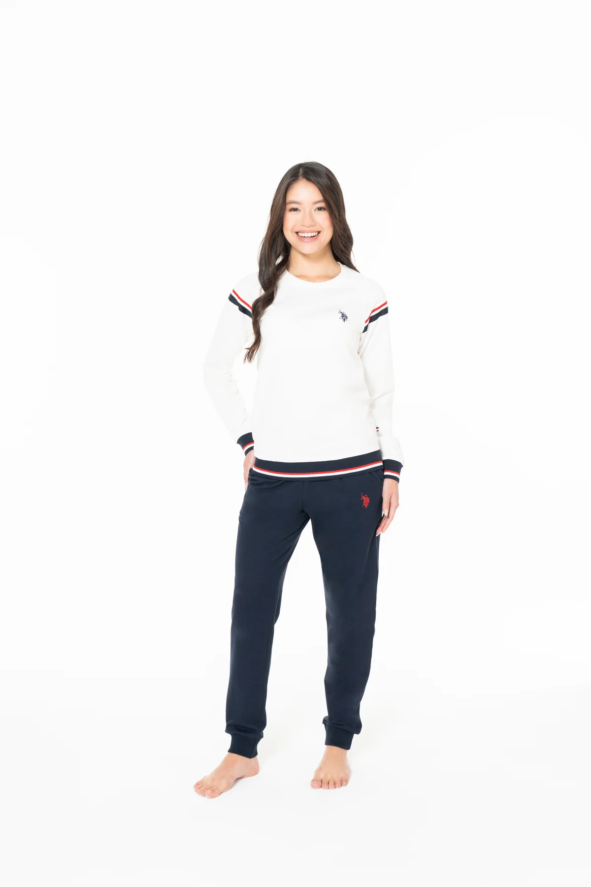 Kadın Şık Görünün %100 Pamuklu Şerit Detaylı Ekru Pijama Takımı - Ekru - ILC2.20S11O8-KEKRU