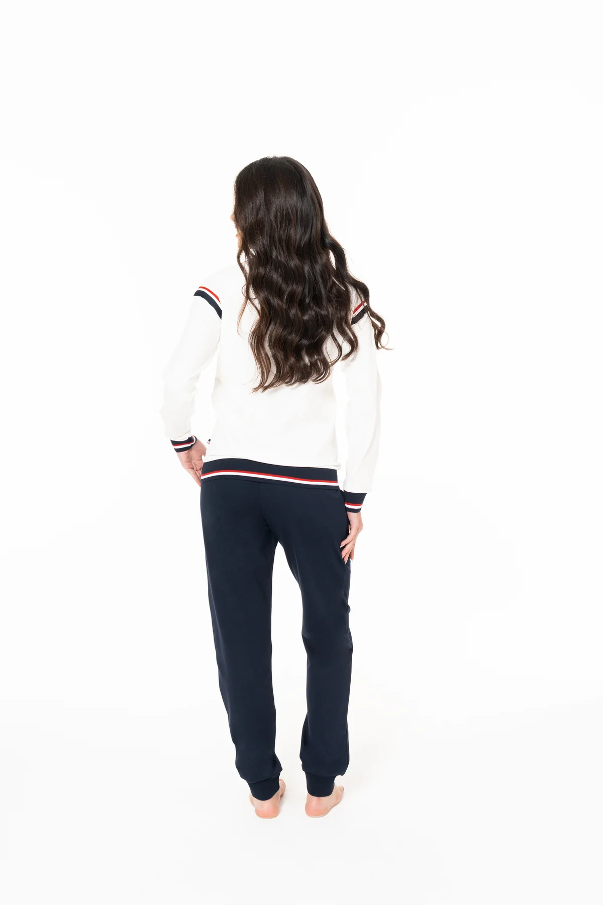 Kadın Şık Görünün %100 Pamuklu Şerit Detaylı Ekru Pijama Takımı - Ekru - ILC2.20S11O8-KEKRU