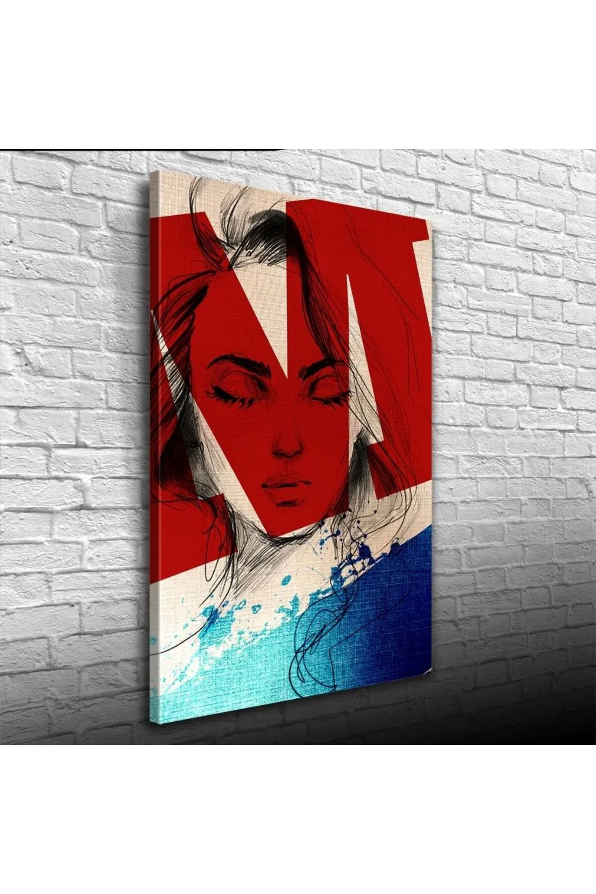 Kadın Silueti, Kırmızı. Mavi ve Beyaz Tonlarda, Kanvas Tablo 50 x 70