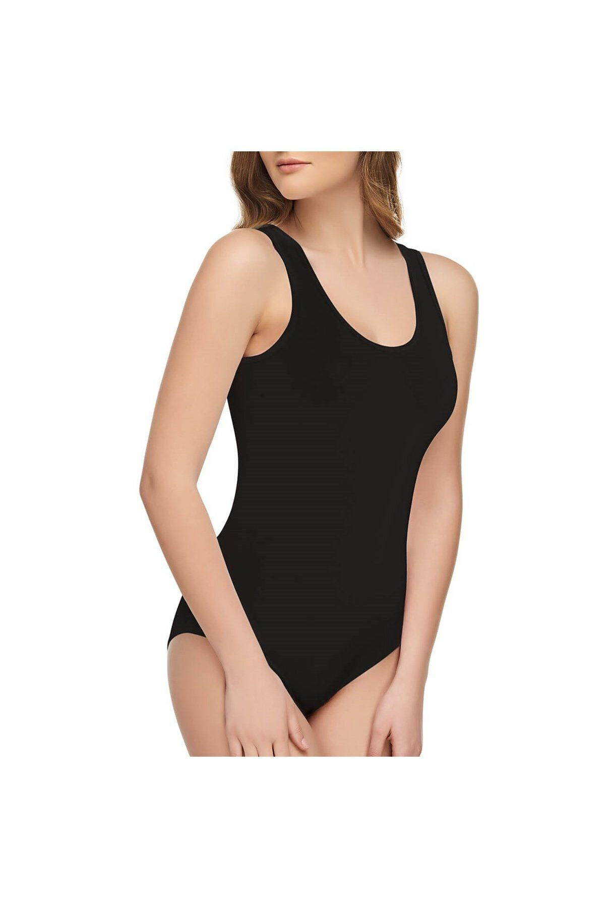 Gümüş İç Giyim Kadın Siyah 3 Adet Kalın Askılı Çıtçıtlı Badi