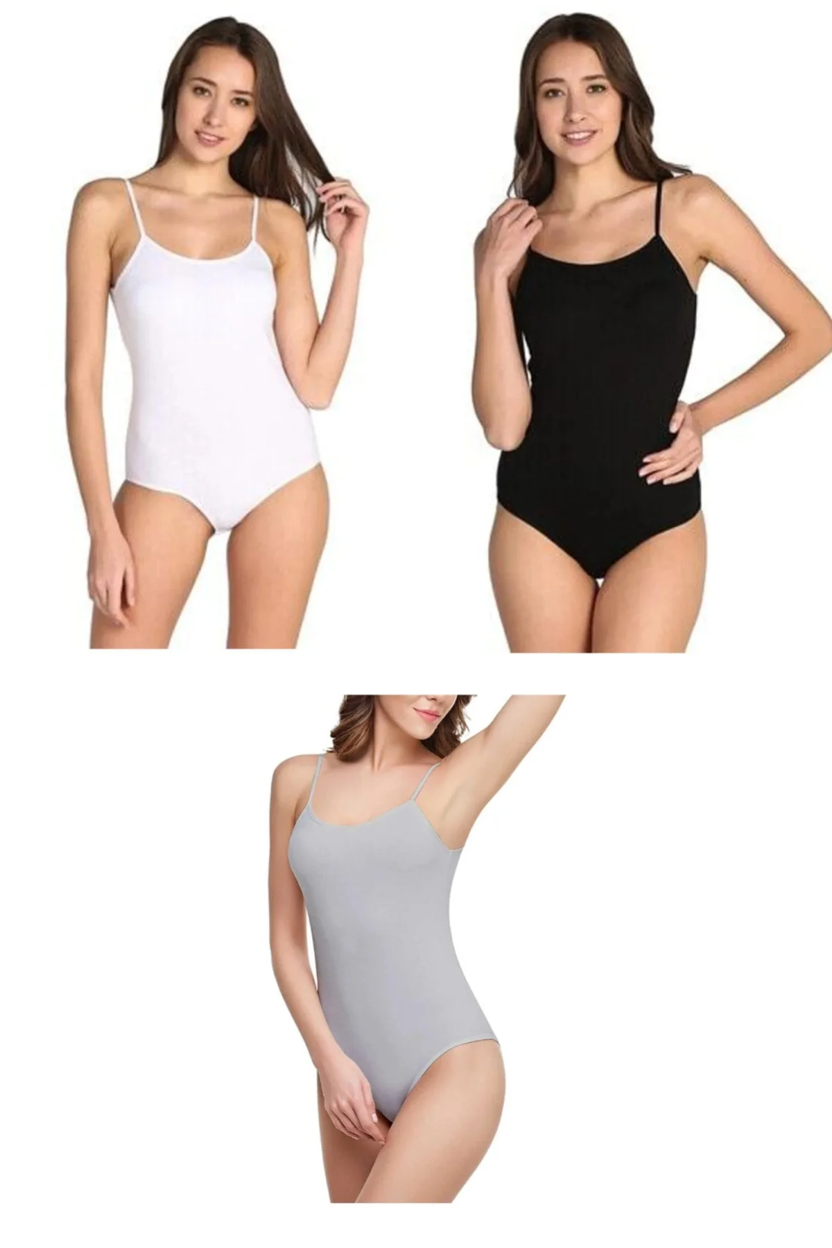 Kadın Siyah 3'lü Paket Pamuklu Ip Askılı Kancalı Body Zıbın