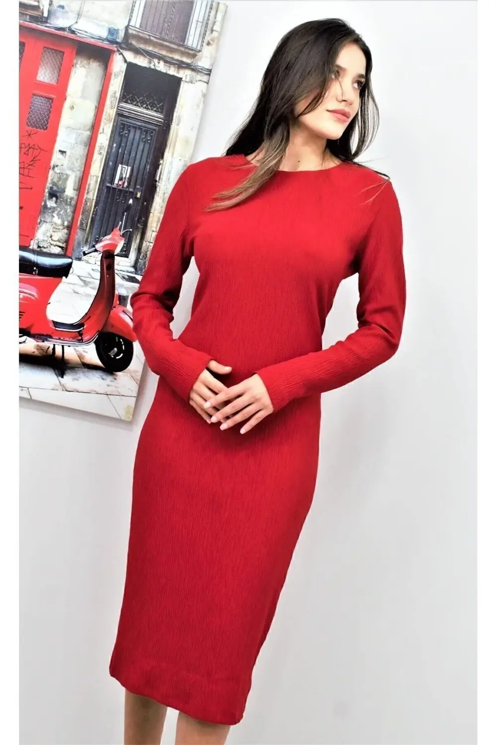 Kadın Siyah Arkası Büzgü Detaylı Likralı Vücuda Oturan Uzun Dilbe