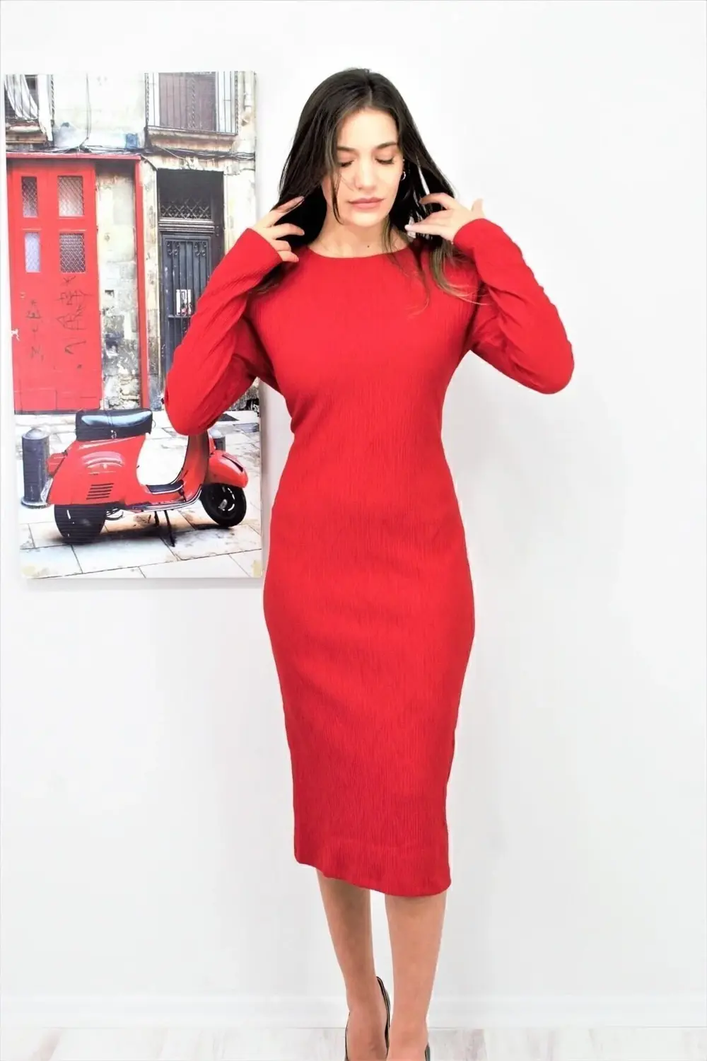 Kadın Siyah Arkası Büzgü Detaylı Likralı Vücuda Oturan Uzun Dilbe