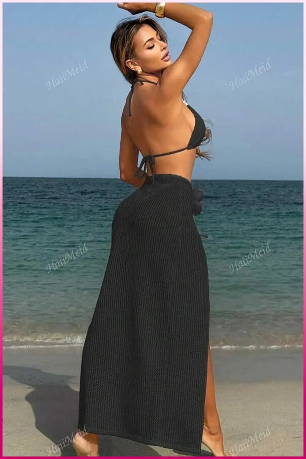 Kadın Siyah Askılı İncili Mayo Takımı