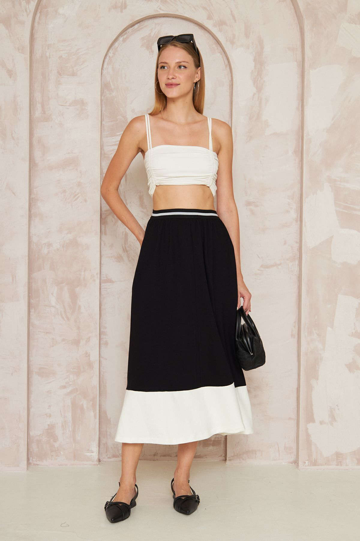 Pasaklı Giyim Kadın Siyah Beli Lastik Şeritli Renk Bloklu Salaş Kiloş Cepli Uzu