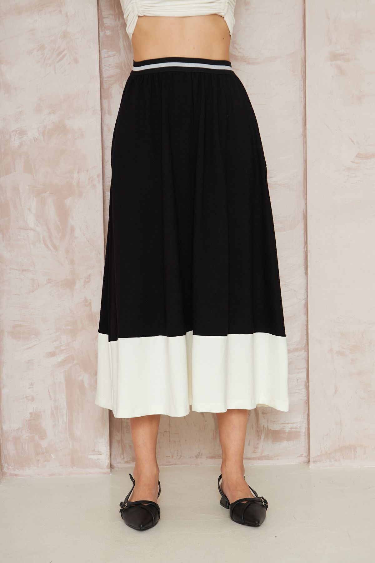 Pasaklı Giyim Kadın Siyah Beli Lastik Şeritli Renk Bloklu Salaş Kiloş Cepli Uzu