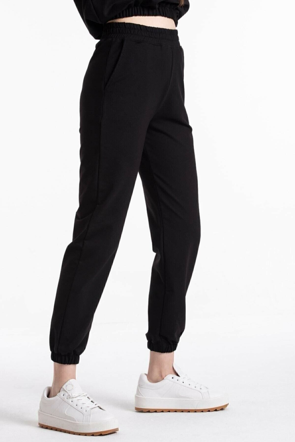 Vengeance Outlet Kadın Siyah Beli Ve Paçası Lastikli Cepli Eşofman Altı