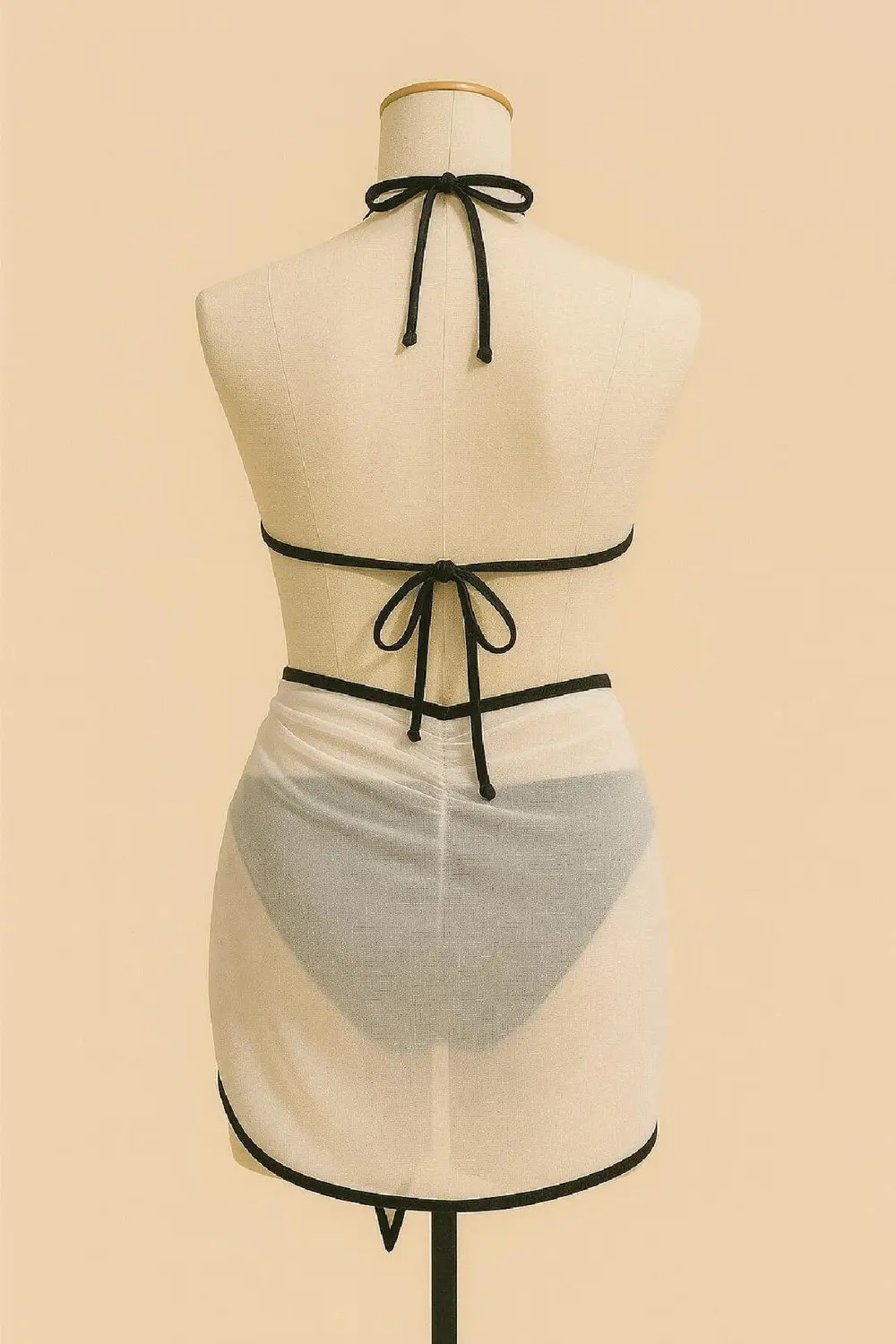 Kadın Siyah Beyaz Pareolu Yandan Ve Boyundan Bağlamalı 3'lü Bikin