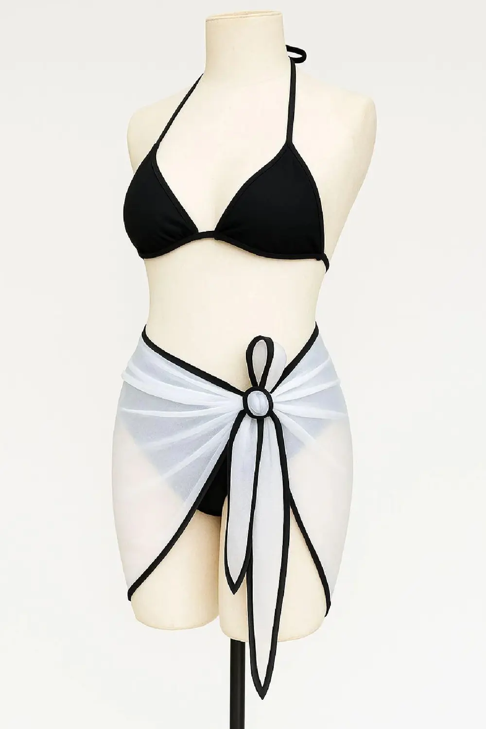 Kadın Siyah Beyaz Pareolu Yandan Ve Boyundan Bağlamalı 3'lü Bikin