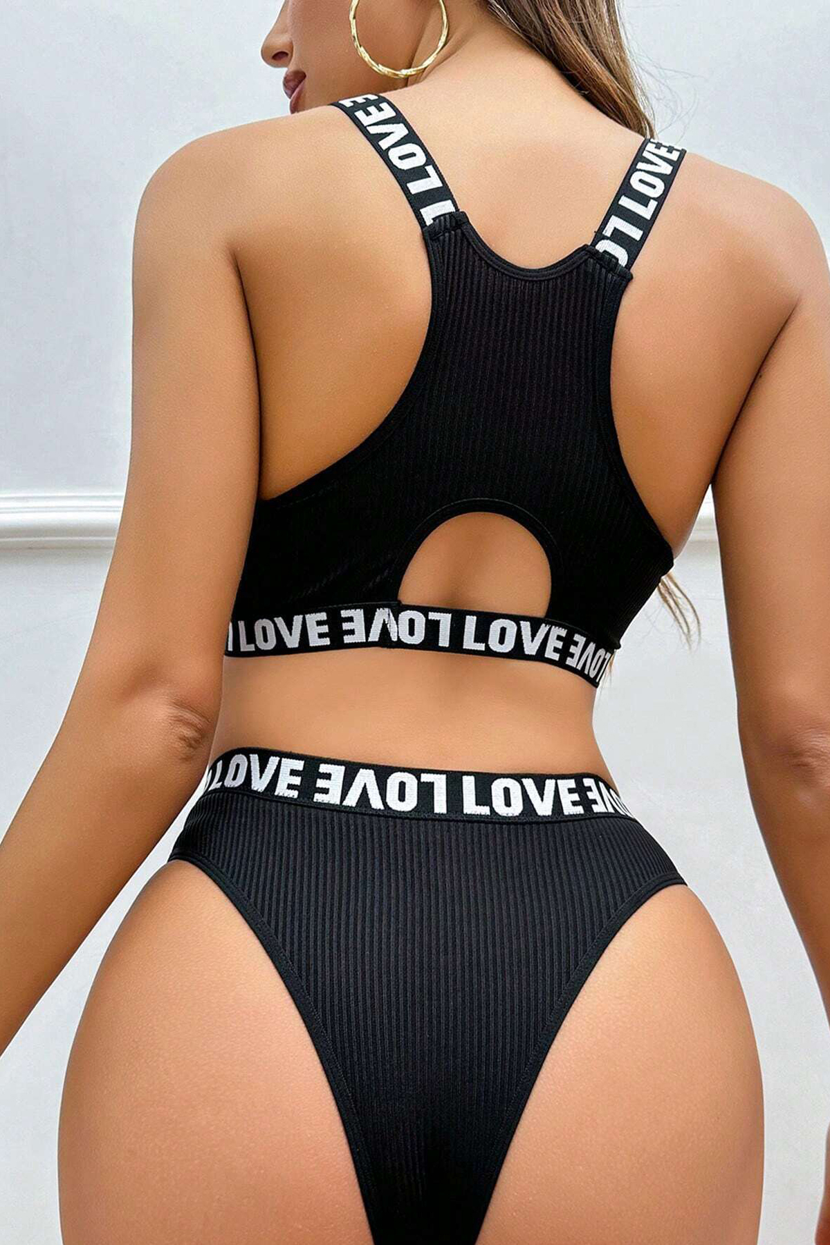 Kadın Siyah Çapraz Sırt ve Love Lastik Detaylı Sütyen Külot Takım Kadın Siyah Çapraz Sırt ve Love Lastik Detaylı Sütyen Külot Takım