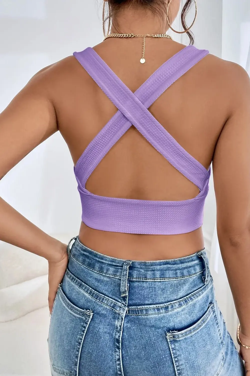 Kadın Siyah Çapraz Sırt Detaylı Şık Crop Top Büstiyer