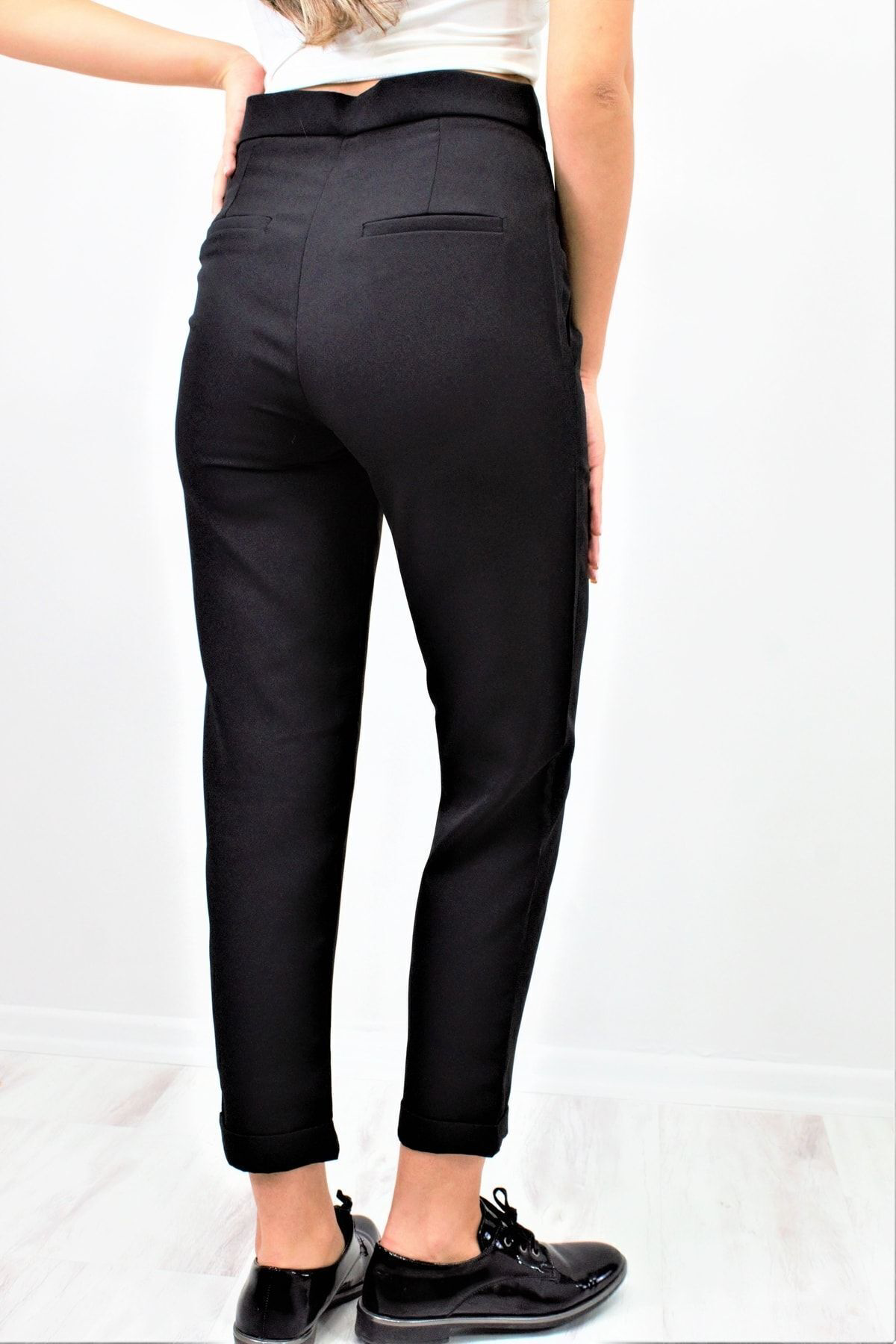 Pasaklı Giyim Kadın Siyah Cepli Duble Paça Dar Kalıp Pliseli Havuç Pantolon 317