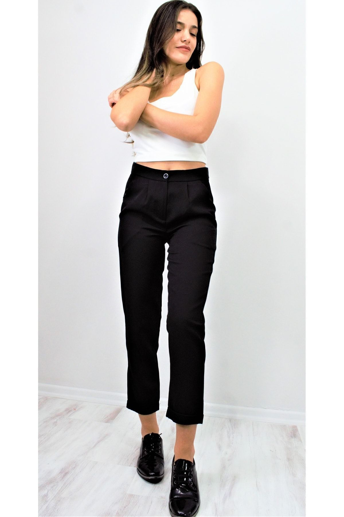 Pasaklı Giyim Kadın Siyah Cepli Duble Paça Dar Kalıp Pliseli Havuç Pantolon 317