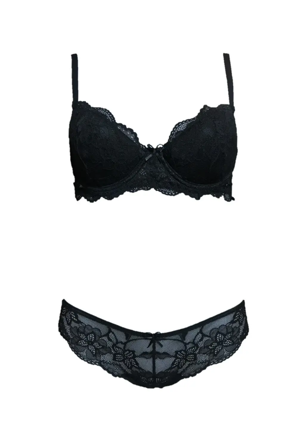 Kadın Siyah Dantelli Desteksiz Soft Cup Sütyen Takım