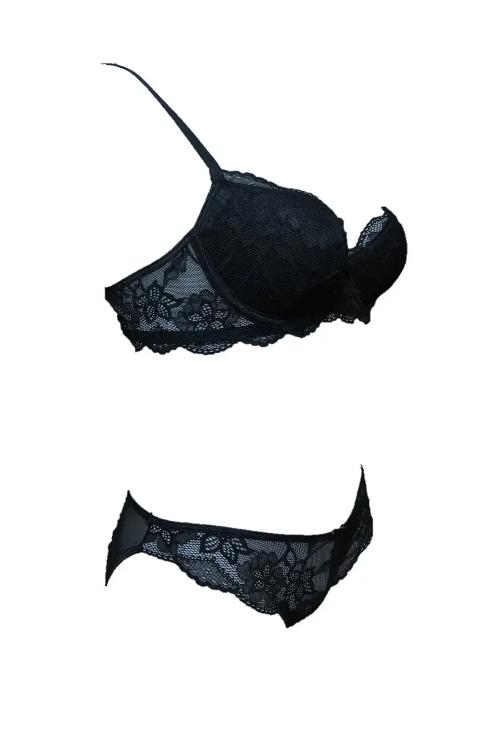 Kadın Siyah Dantelli Desteksiz Soft Cup Sütyen Takım