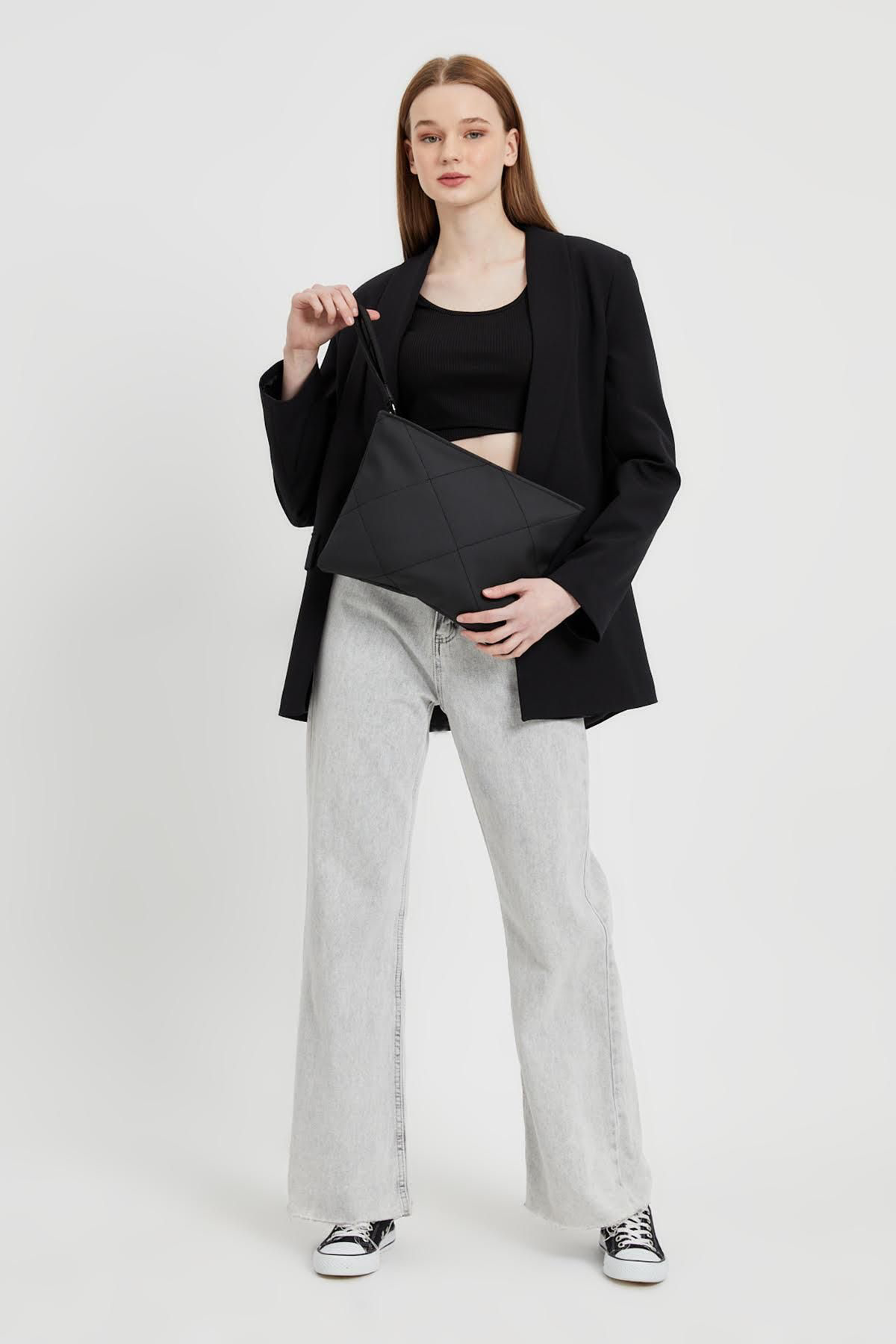 Shopandshop Kadin Siyah Deri Kapitone Clutch El Çantasi