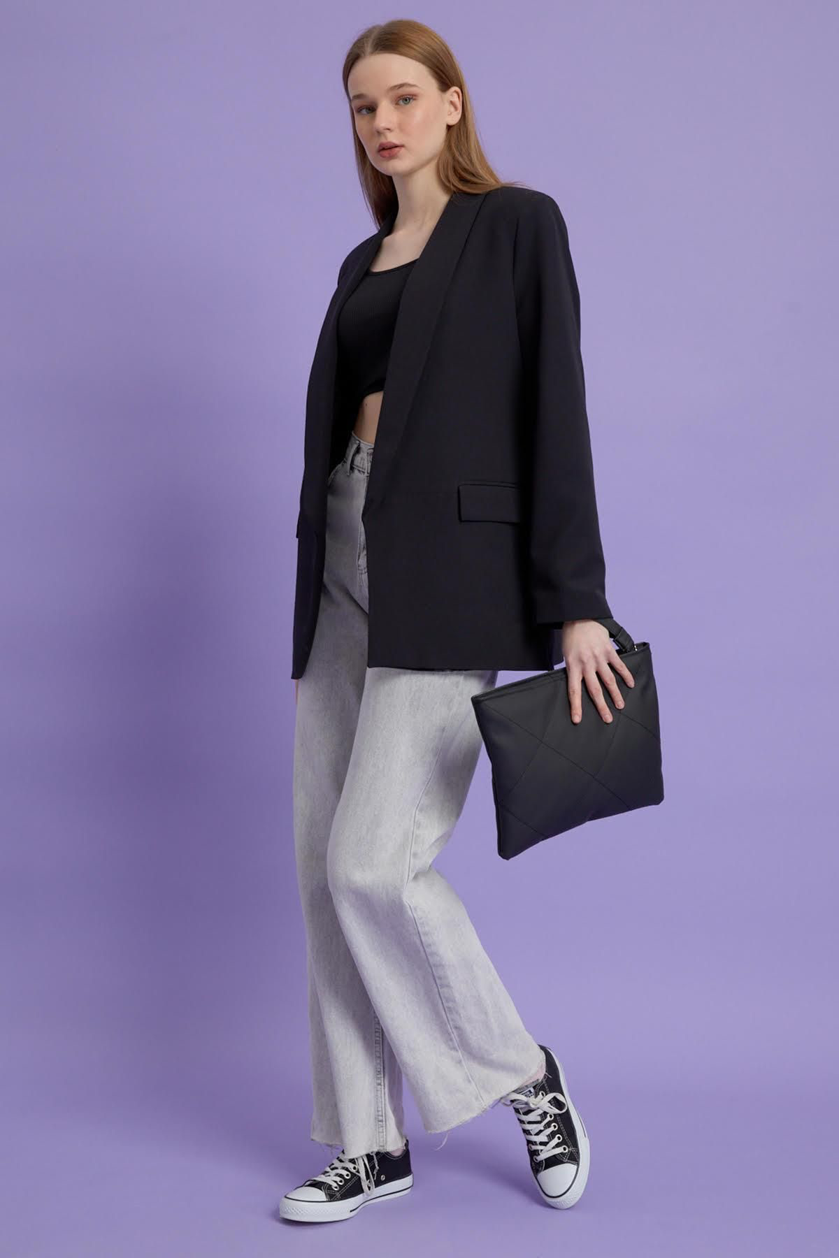 Shopandshop Kadin Siyah Deri Kapitone Clutch El Çantasi