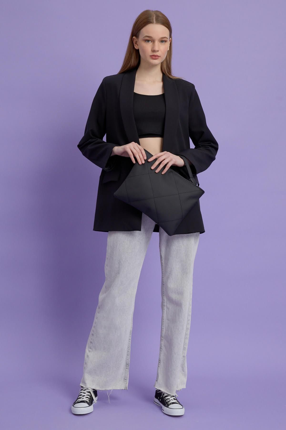 Shopandshop Kadin Siyah Deri Kapitone Clutch El Çantasi