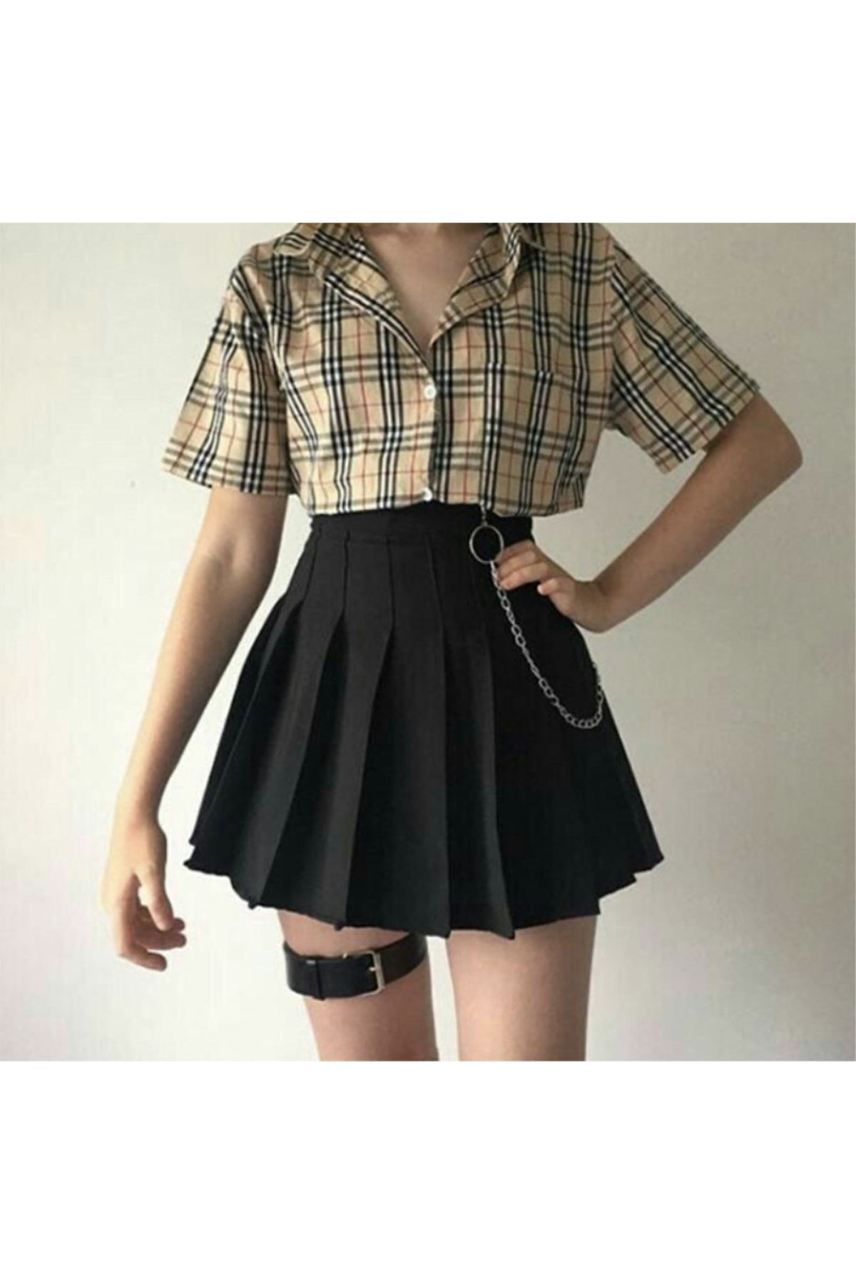 Köstebek Kadın Siyah Düz Pileli Etek