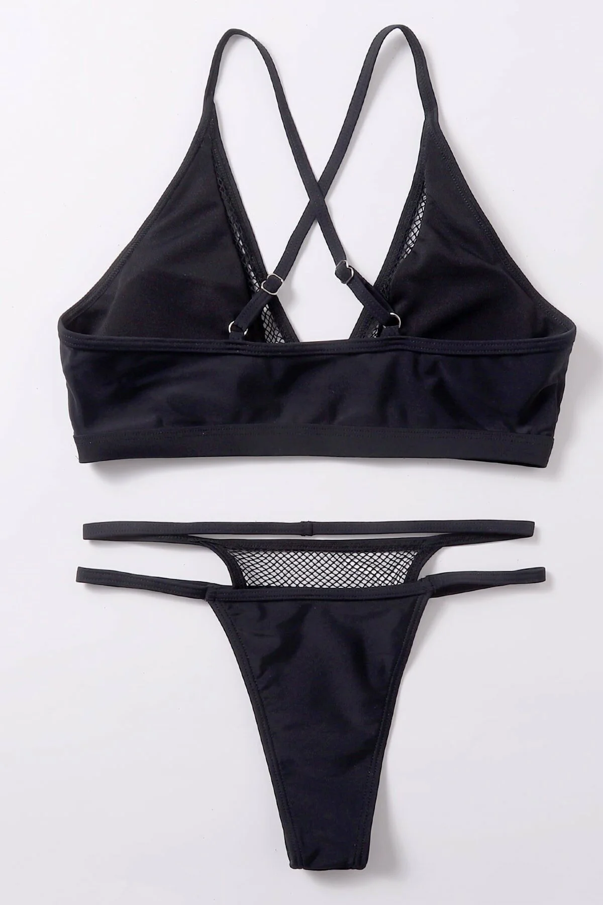 Kadın Siyah File Detaylı Özel Bikini Takımı